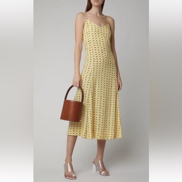GANNI Butter Yellow Maize Daisy Spaghetti Strap midi Length Dress - Picture 1 of 6